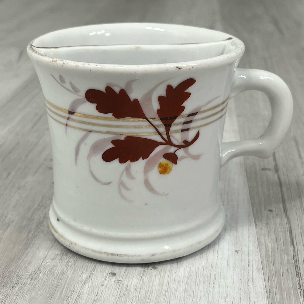 Antique Excelsior Hand Painted Porcelain Oak Leaf Acorn Shaving Scuttle Mug
